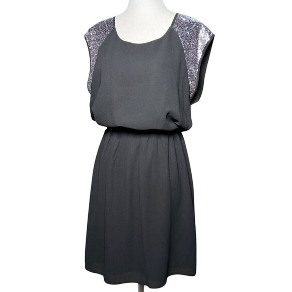 Pixley Womens Size M Sleeveless Black Dress Sequined Shoulders Elegant Classic - Picture 2 of 10